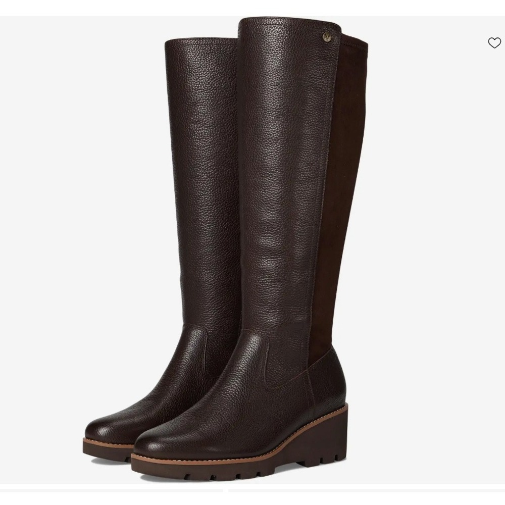 Vionic Ashland Tall Knee High Wedge Boots Brown Leather Suede Women 8 NEW